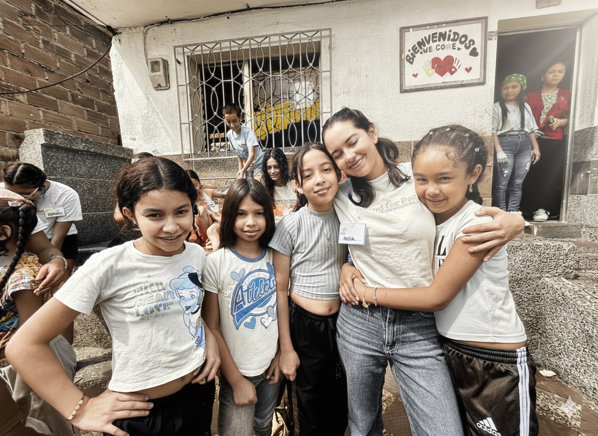 Children and volunteers at Granizal, Colombia